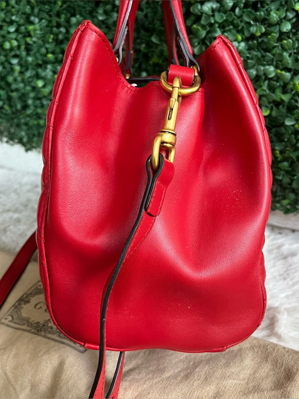 GUCCI Red Marmont GG Disco Red Satchel Tote + Dustbag - Picture 5 of 11